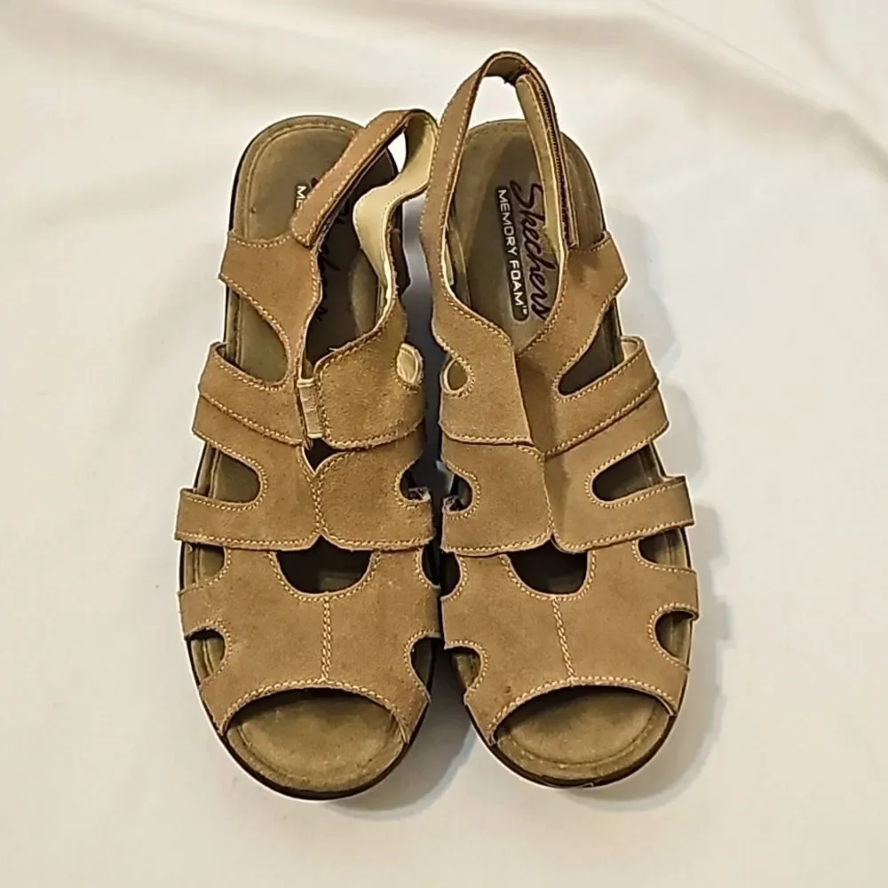 Skechers arch fit wedge platform sandals size‎ 9 Tan
